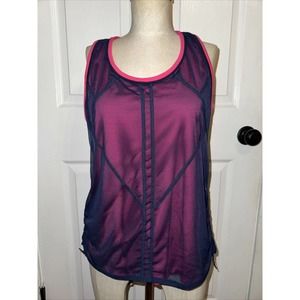 Lucky In Love Active Pickleball Golf Women’s Sheer Blue Pink Tank Size L 12